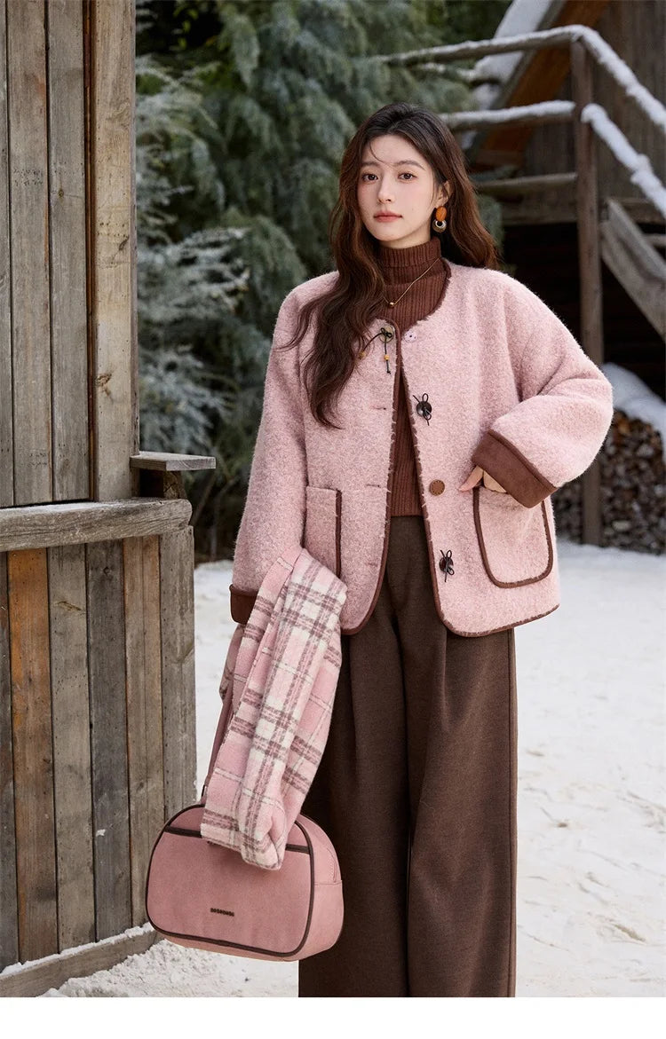 MISHOW Cotton Padded Warm Jacket Women 2025 Thickened Fur O-neck Coat Fold Over Contrasting Cuffs Windproof Outerwear MXE92W0986