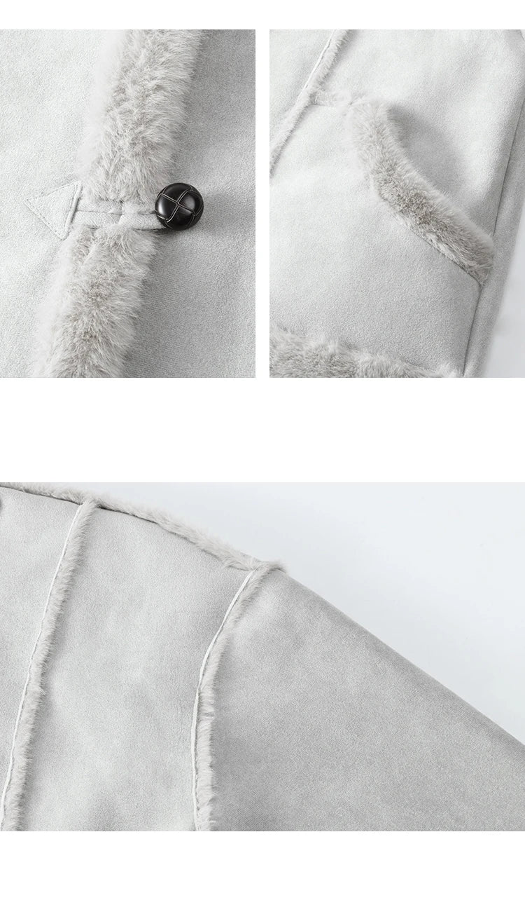 MISHOW Leather Fur Coat Fur Collar with Bag Women Winter Clothes Suede Plush Jacket Pocket Soft Thickened Warm Tops MXD57W0737