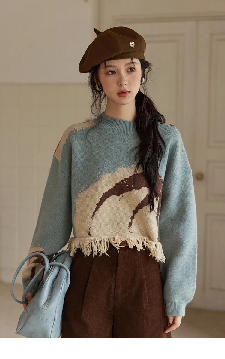 MISHOW Tassel Knitted Sweater Women Fashion Half High Neck Pullover Sweater 2024 Autumn Winter Premium Casual Top MXD43Z0680