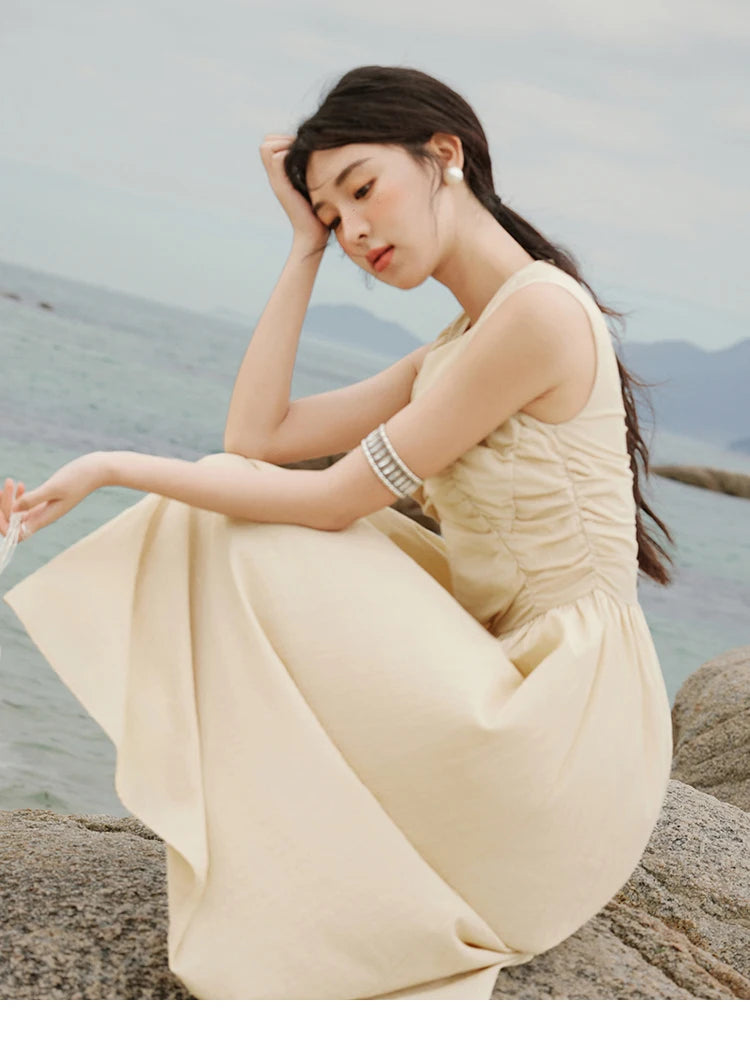 MISHOW Office Lady Summer Dress Women 2025 New Round Neck Sleeveless Solid with Belt Dresses Female Fashion Slimming MXE31L2188