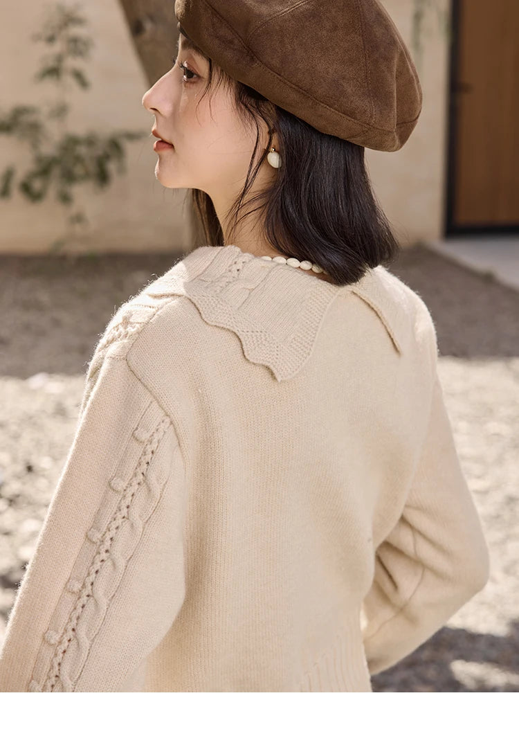 MISHOW Embroidered Sweater Women’s French Retro Doll Collar 2024 Fall Winter New Casual Long-sleeved Knit Sweater Top MXD35Z0895