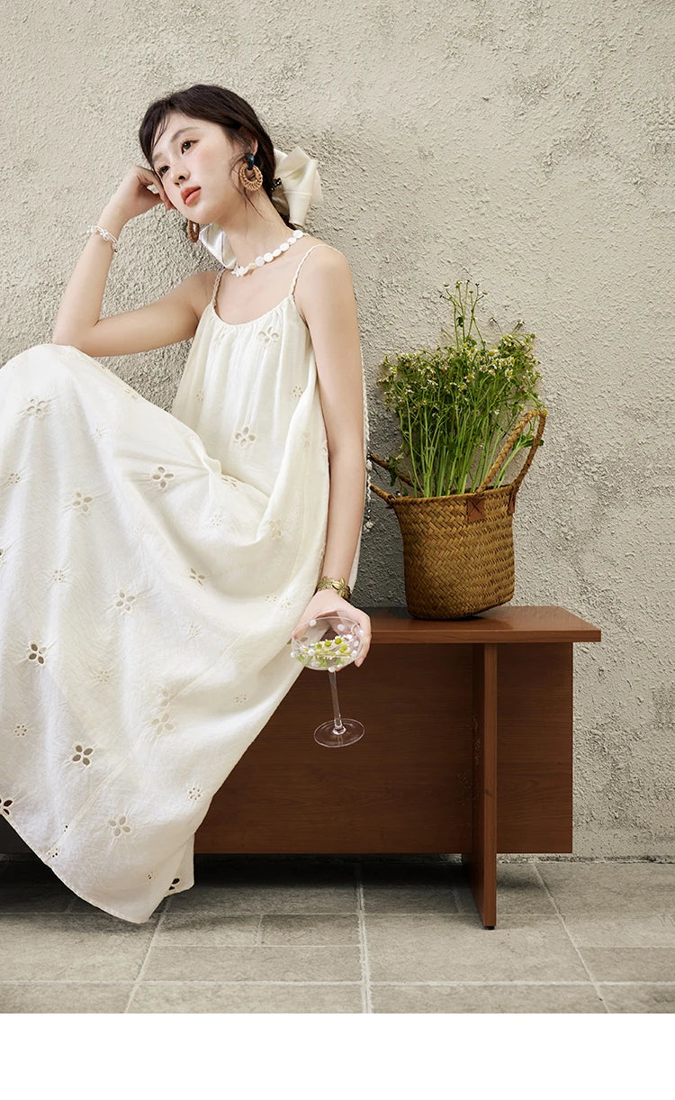 MISHOW Elegant Summer Camisole Dress Women 2025 New Sleeveless Hollow Embroidery Slim Dresses Female Fashion Romantic MXE15L2142