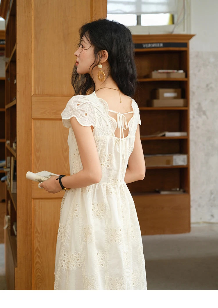 MISHOW Women's Flying Sleeve V-neck Hollow Dress 2025 Summer Embroidery A-line Dress Seaside Vacation Long Dresses MXE39L2404