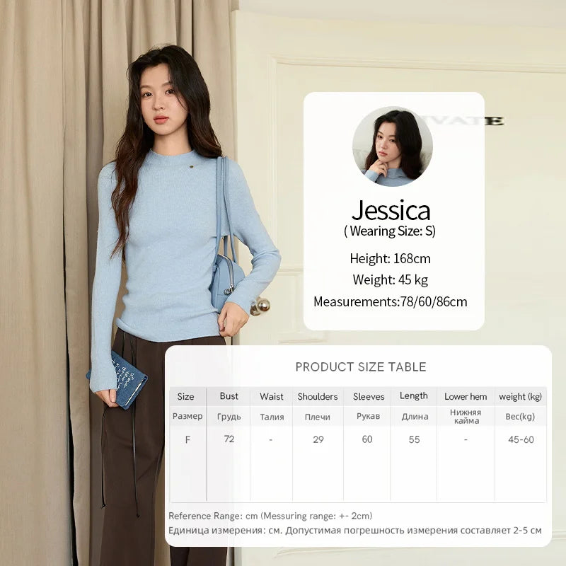 MISHOW Woman Long-sleeved Tops 2025 Autumn Winter Minimalist Mock Neck Knited Top Commute Casual Slim Pullover Woman MXE48Z2583