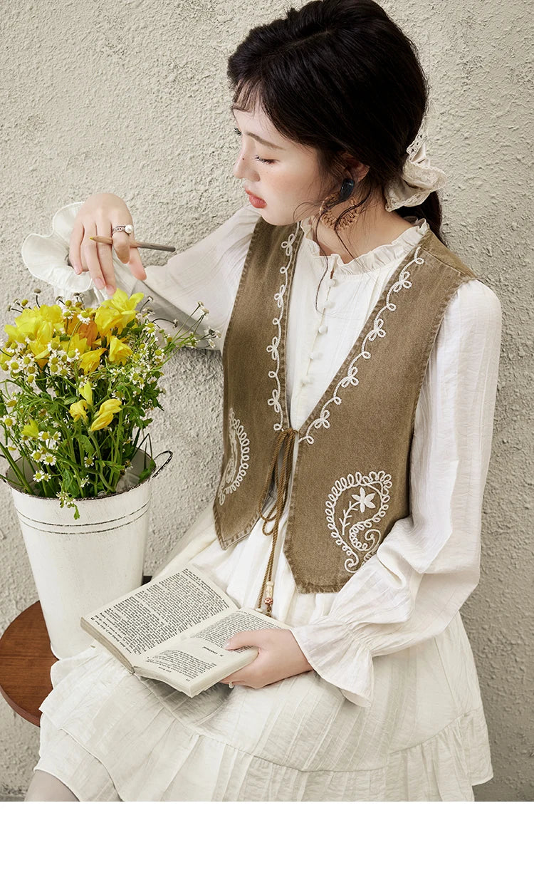 MISHOW Spring Elegant Vests Dress Separately Women 2025 Solid Long Puff Sleeve Midi Dresses Print Denim Vest Fashion MXE16L2197