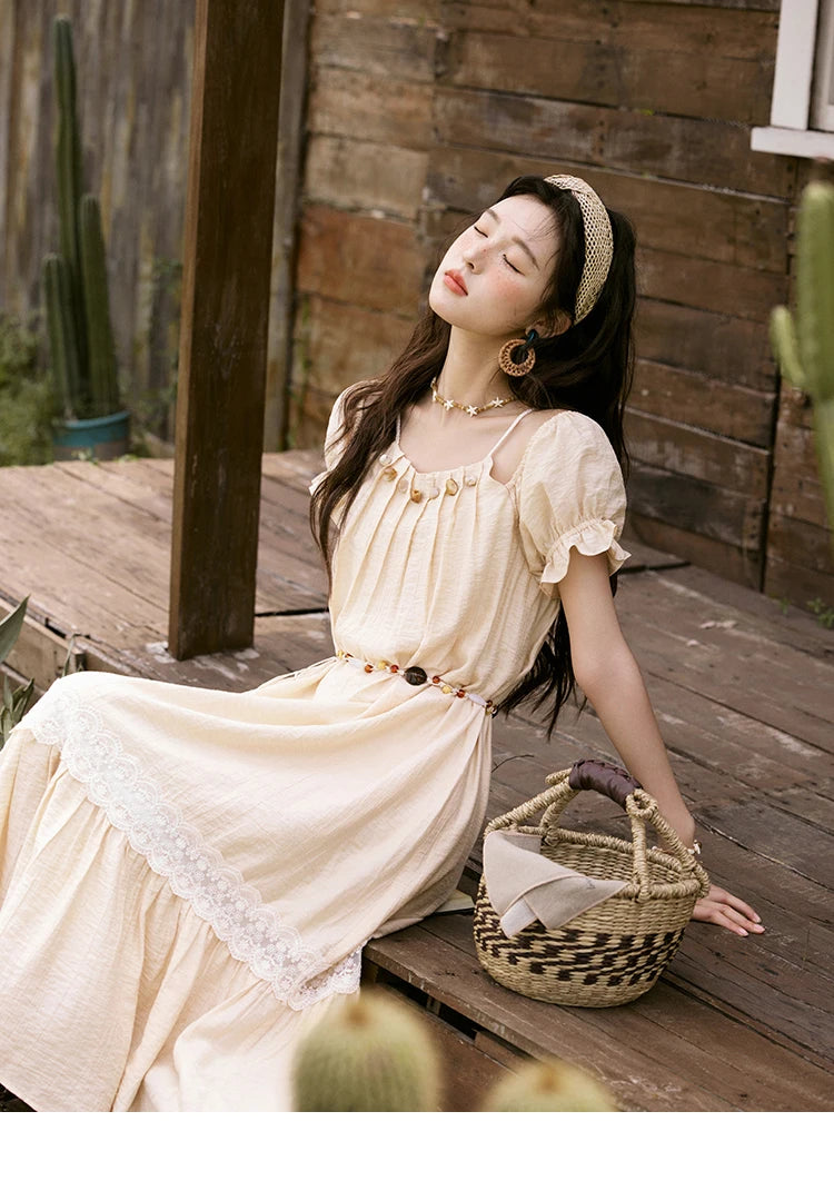 MISHOW French Holiday Summer Dresses Women Summer 2025 Short Sleeve Halter Neck Off-shoulder Long Dress Female New MXE31L2190