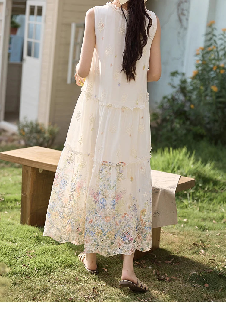 MISHOW Women's Fashion Sleeveless Print Dress 2025 Summer New Mushroom Edge O-Neck Lace Up Tassels Loose Midi Dresses MXE36L2253