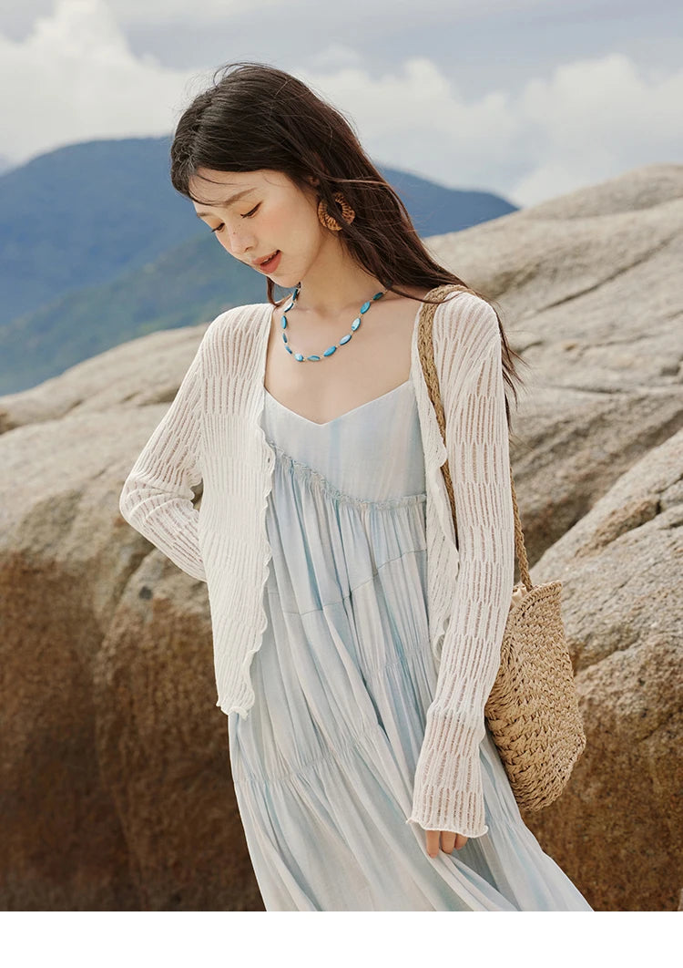 MISHOW Summer Casual Cardigan for Women 2025 New V-neck Long Sleeve Slim Knitted Cardigans Female Fashion White Tops MXE16Z1193