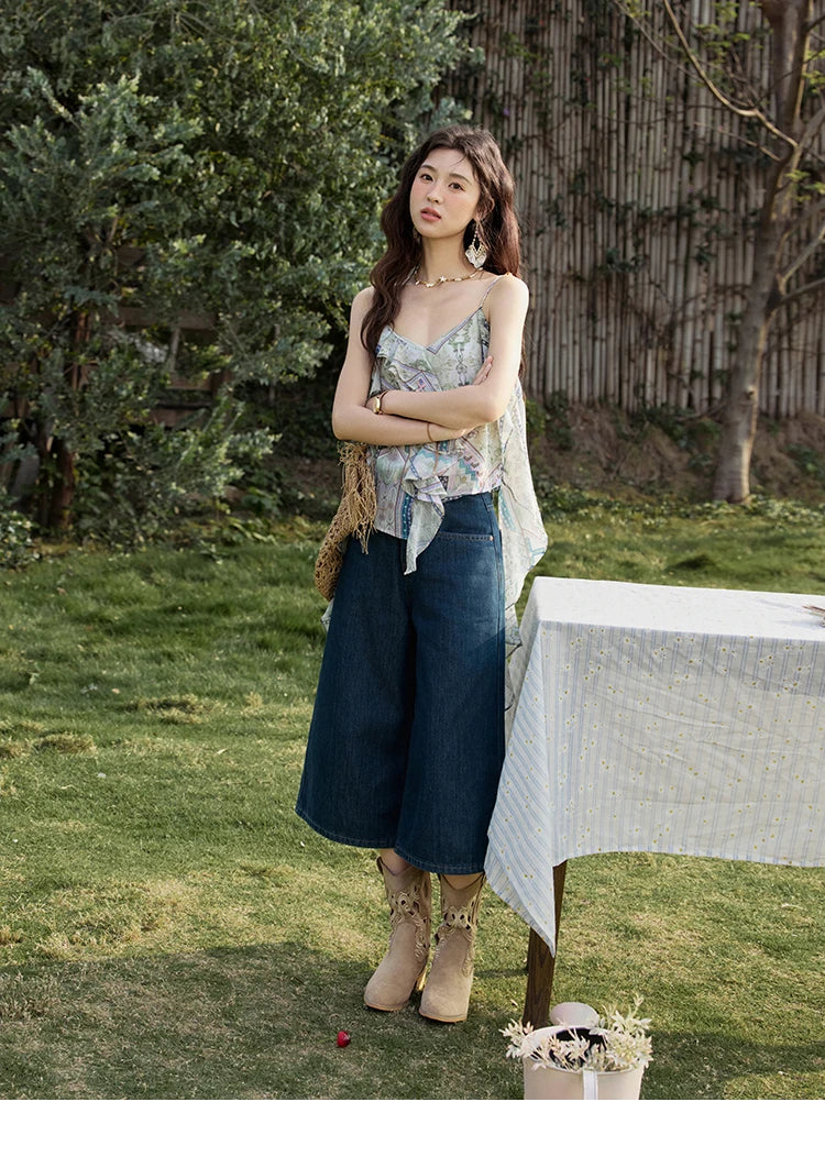 MISHOW Holiday Summer Camisole Tops Women 2025 Plaid Ruffled Layer Chiffon Floral Slimming Top Woman New Fashion MXE33X1803