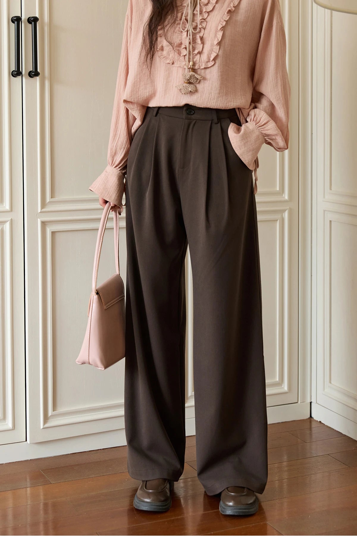 MISHOW Women's Solid Wide-leg Pants 2025 Autumn Fashion Minimalist High-waisted Loose Trousers Commute Pockets Pants MXE46K1090