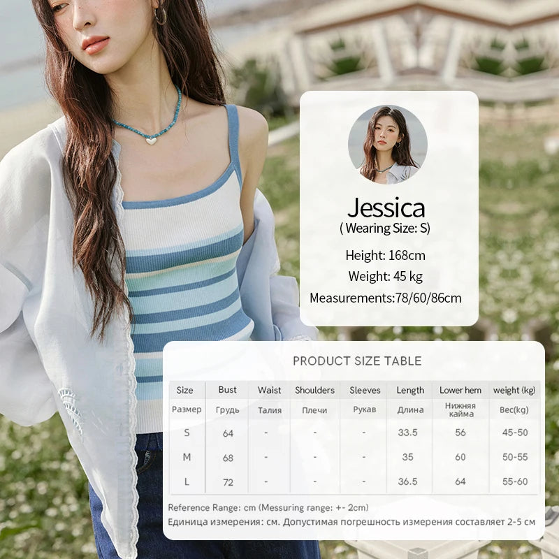 MISHOW Blue Striped Camisole Summer Women New 2025 Square Collar Loose Office Lady Tops Female Fashion Design Sense MXE31Z1221