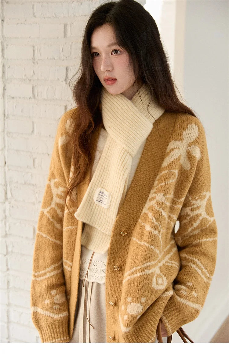 Mishow Yellow Jacquard Plant Pattern Cardigan MXE48Z2522