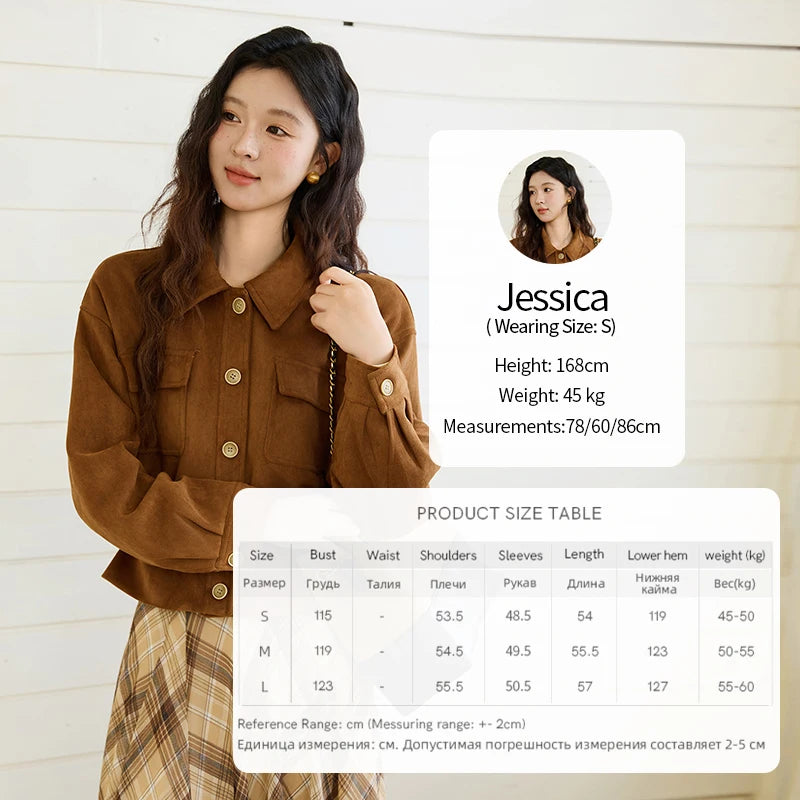 MISHOW Short Jacket for Women 2025 Autumn New Brown Lapel Metal Button Decorated Jacket Windproof Commuter Outerwear MXE46W0864
