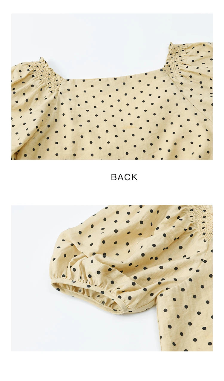 MISHOW Women's Polka Dot Puff Sleeve Blouse 2025 Summer New Ladies Button Retro Sweet V-neck Top Women's Clothing MXE37X1859