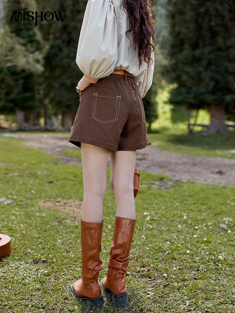 MISHOW High Waist Loose Casual Short Pants for Women Spring Autumn 2024 Versatile Slim Solid Straight Leg Shorts MXD41K0721