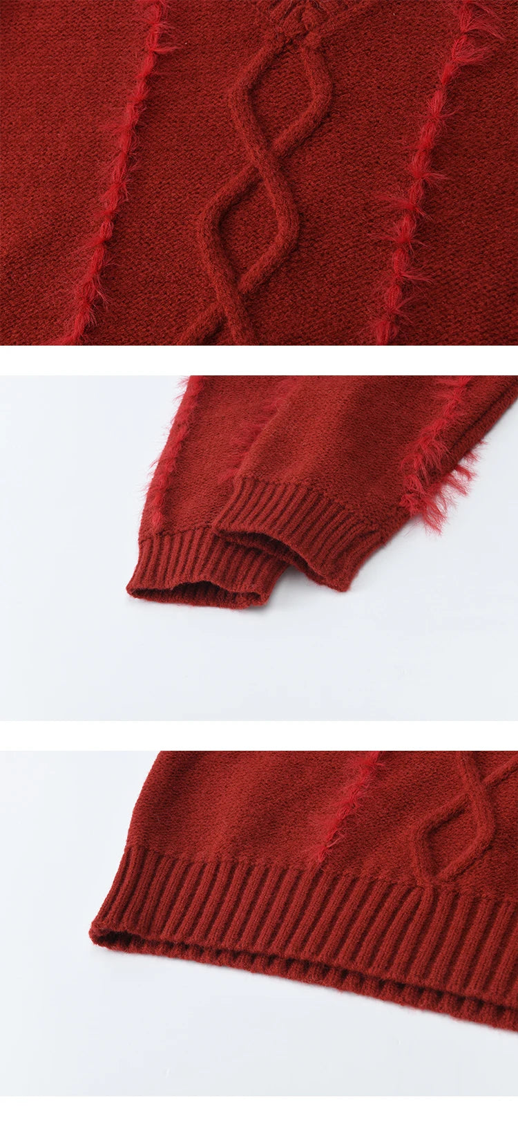 MISHOW Christmas Knitted Sweater Women 2025 Winter Burgundy V-neck Loose Tops Mink Fur Tassel with Scarf Tie Sweaters MXE93Z2809