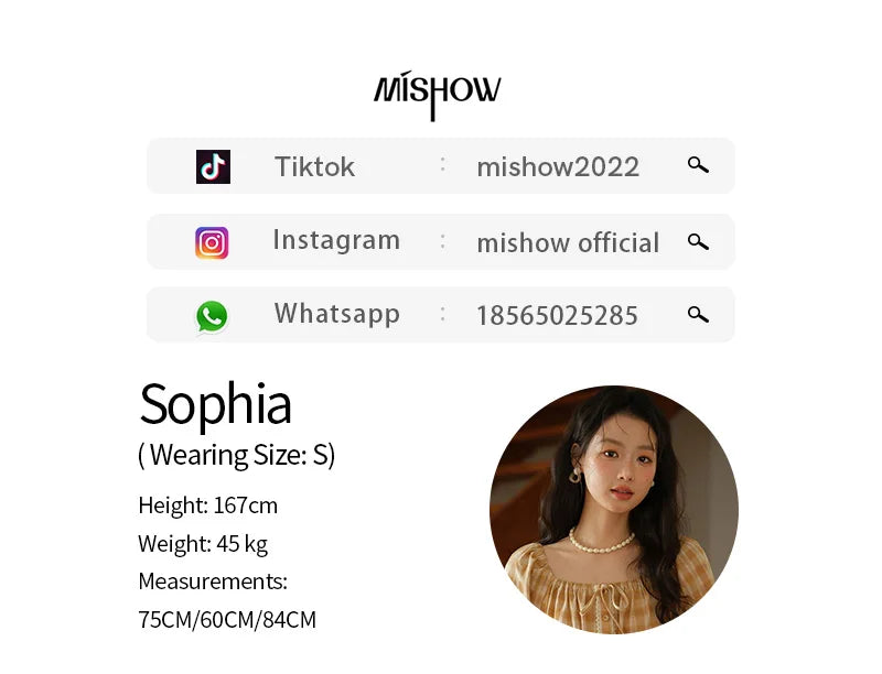 MISHOW Yellow Plaid Blouse for Women 2025 Autumn Korean Waist Square Neck Top Cuff Patchwork Lace Puff Sleeve Blouses MXE43X1986