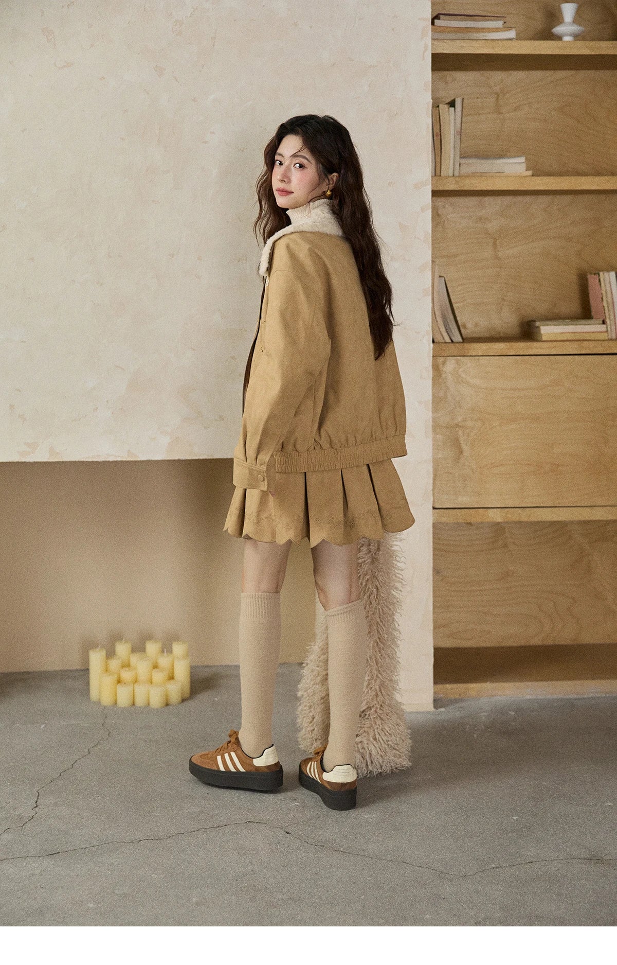 MISHOW Women's Floral Embroidered Jacket 2025 Winter French Style Yellow Plush Lapel Zip-up Coat Loose Warm Jacket MXE87W0932