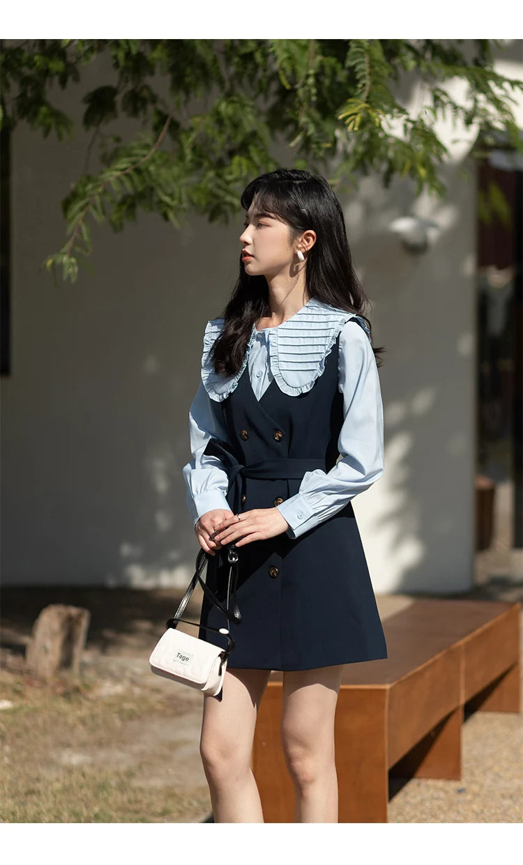 MISHOW Spring Vest Dress Korean Doll Collar Shirt Long Sleeve Elegant Shirt Female Clothing Separately Office Lady MXB12C0199