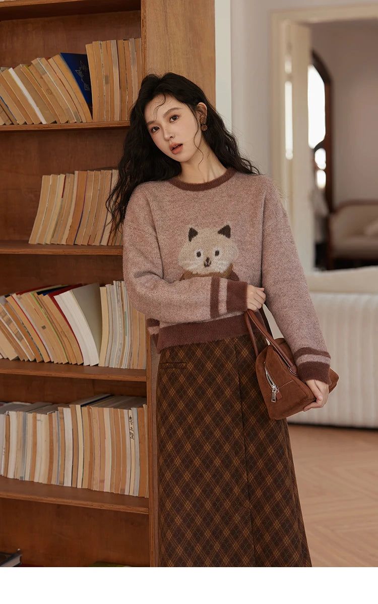 MISHOW Faux Sable Sweater Women 2024 Autumn Winter Sweet Gentle Loose Basic Soft Cartoon O-Neck Long Sleeve Pullovers MXD45Z0860