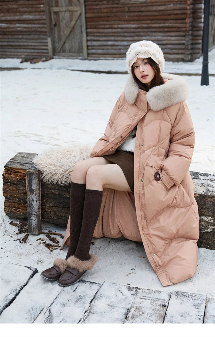 MISHOW Fox Fur Collar Down Jacket for Women 2025 Winter Fashion 90% White Duck Down Thickened Coat Warm Long Coat  MXE51Y0082