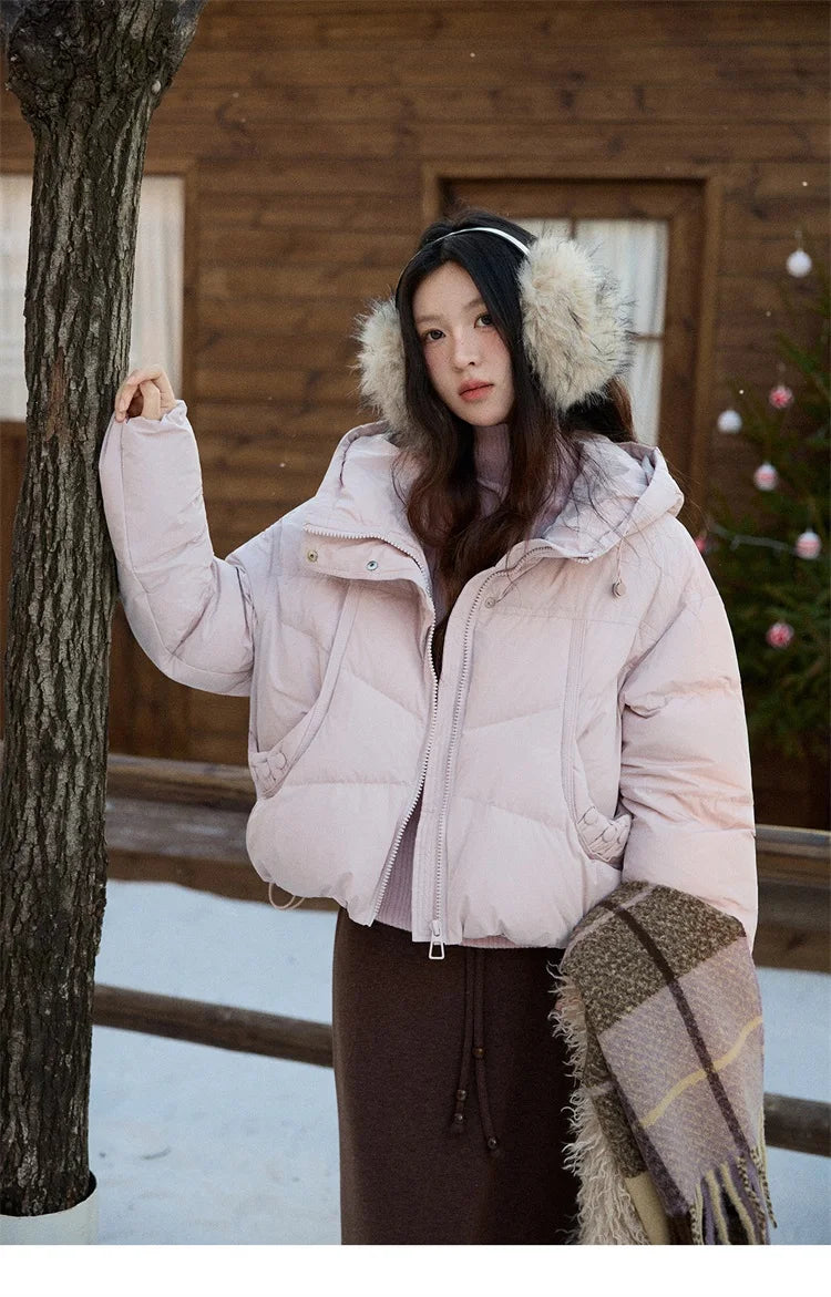 MISHOW Women's Short Coat with 90% White Duck Down Filling Windproof Down-proof Hooded Jacket Lightweight Warm Coat MXE51Y0080