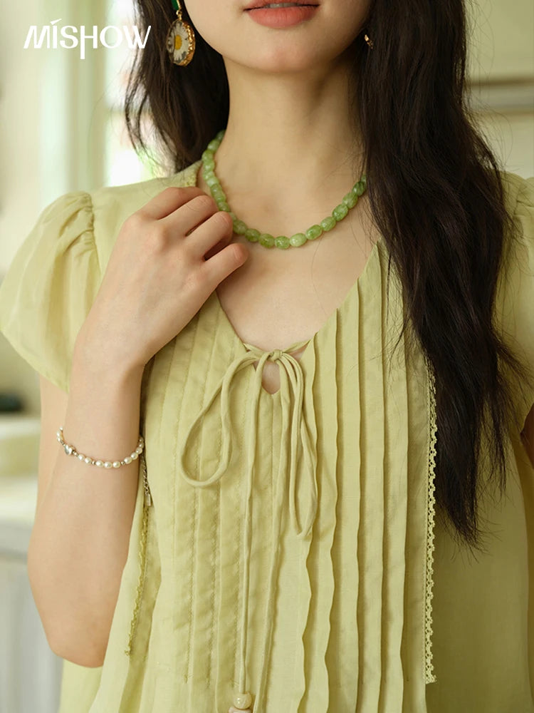 MISHOW V-Neck Lace Up Blouse Flying Sleeve Lace MXE37X1855