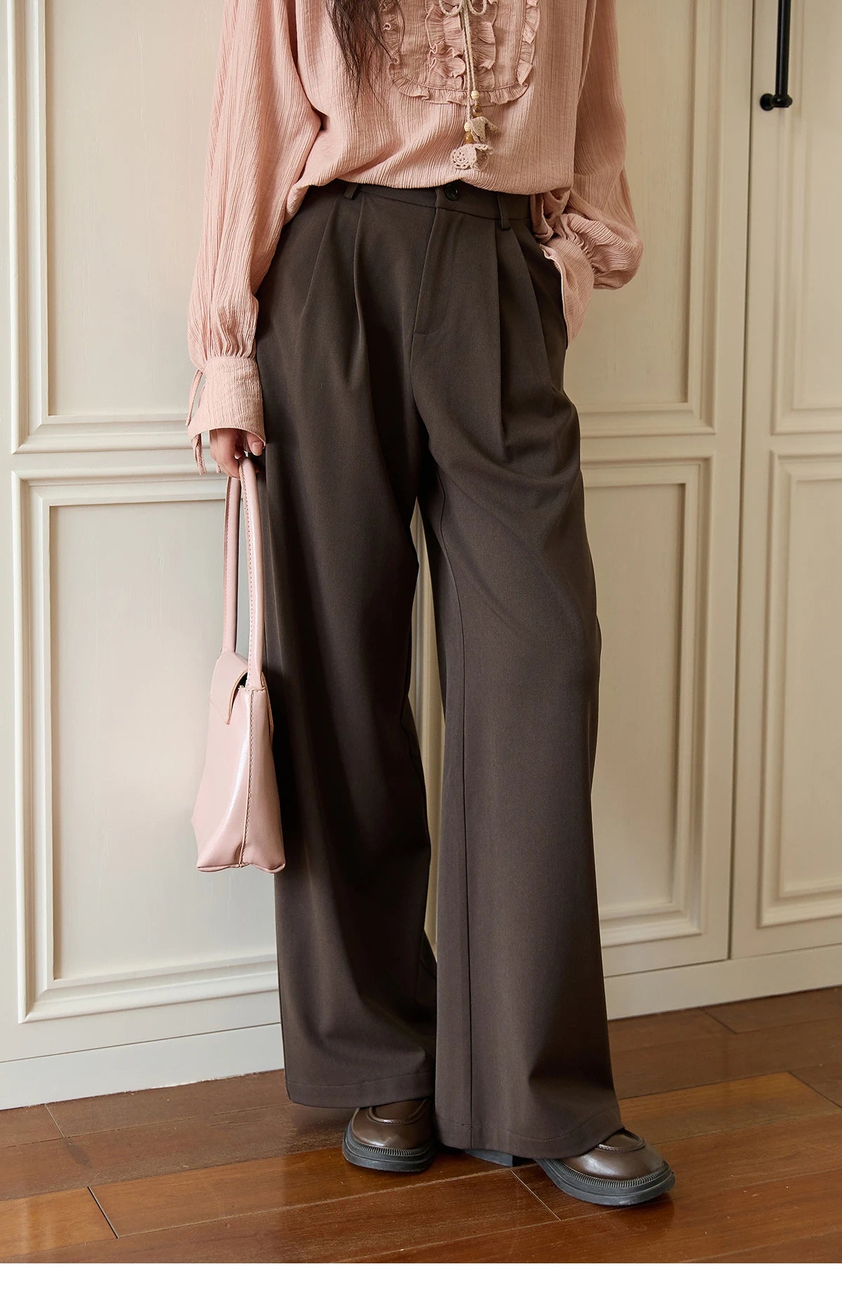 MISHOW Women's Solid Wide-leg Pants 2025 Autumn Fashion Minimalist High-waisted Loose Trousers Commute Pockets Pants MXE46K1090