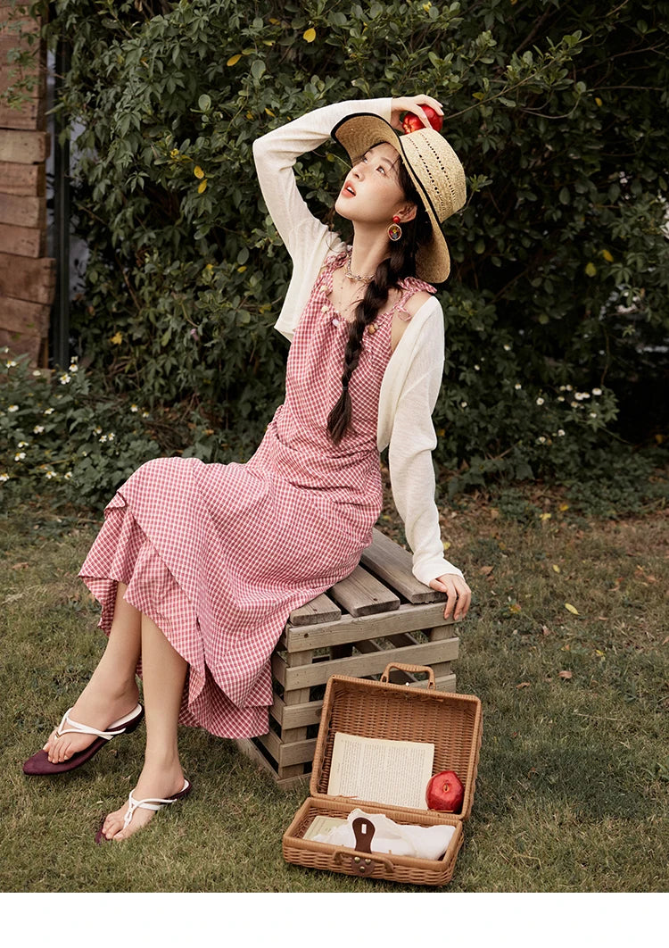 MISHOW Red Plaid Summer Camisole Dress Women New 2025 Sleeveless Elastic Waist Retro Dresses Woman Sweat Fashion MXE32L2198