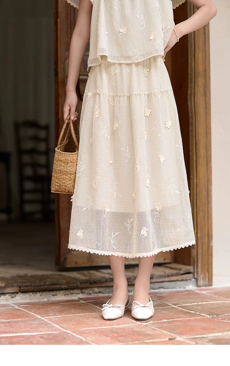 MISHOW Elegant Butterfly Flying Sleeve Blouses Elastic Waist Skirt Separately Summer Back Lace-up Top Midi Skirts MXD29X1559