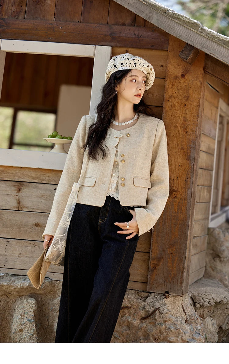 MISHOW Fashion Xiaoxiangfeng Long Sleeve Jacket Women's Spring New High End Temperament Button  Tops Short Coat Girl MXE11W0713