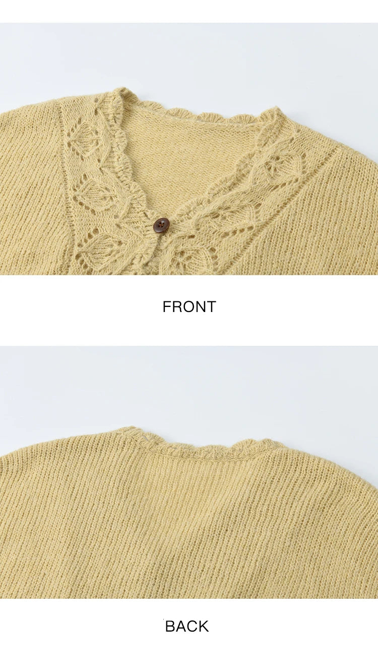 MISHOW Elegant Cardigan Women 2025 Autumn Design Hollow Knit Sweater V-neck Flared Sleeves Loose Casual Sweater MXE47Z2513