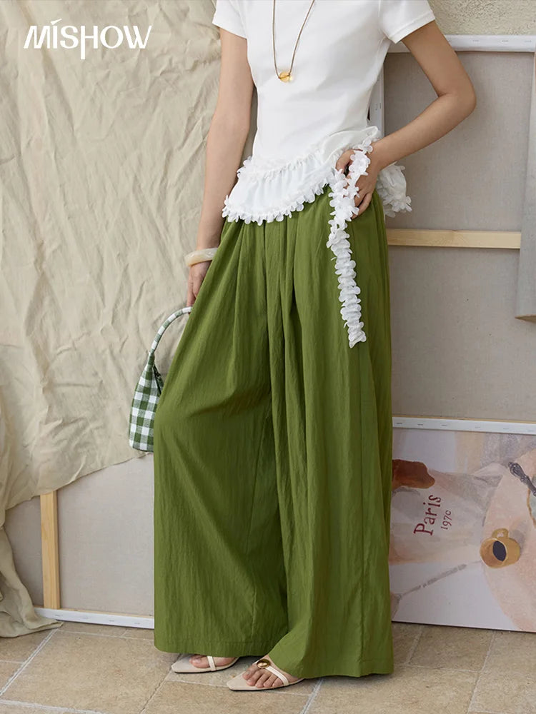 MISHOW Office Lady Summer Pants Women New 2025 Solid Loose High Waist Elastic Wide Cool Wide Leg Pant Female Slimming MXE31K0920