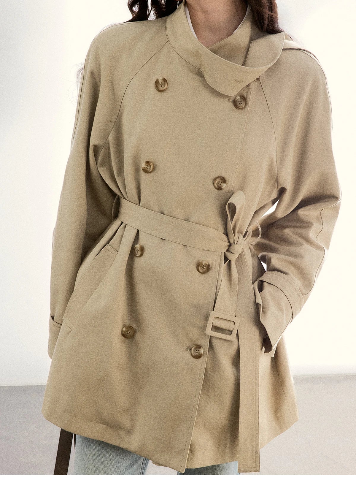 MISHOW Women's Double-Breasted Trench Coat 2026 Spring Belted Lapel Trench Long Sleeve Casual Mid-Length Outerwear MXF11W1031