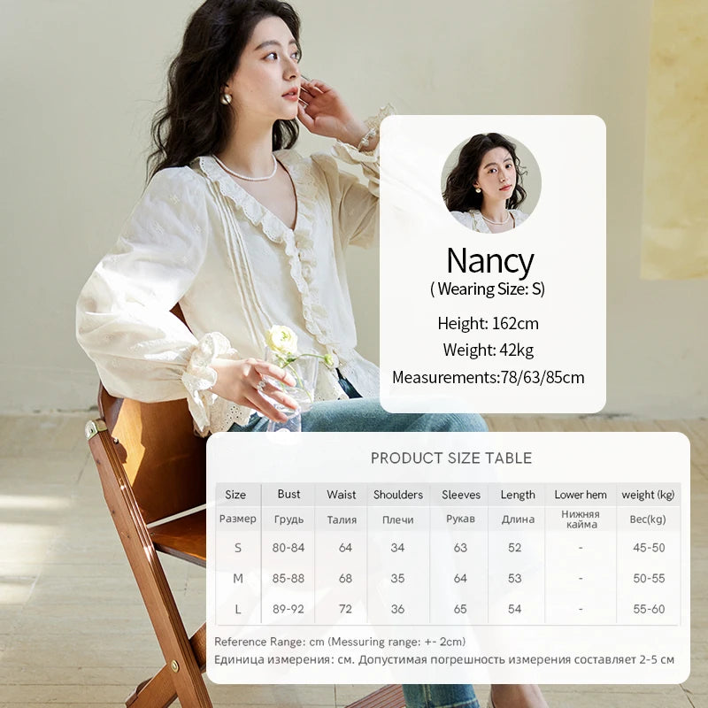 MISHOW Spring New French Shirts for Woman 2025 Long Sleeve V-neck Solid Loose Blouses Women Fashion Versatile Tops MXE14X1732