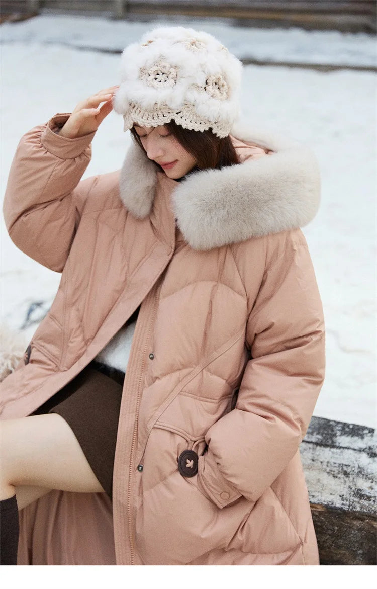 MISHOW Fox Fur Collar Down Jacket for Women 2025 Winter Fashion 90% White Duck Down Thickened Coat Warm Long Coat  MXE51Y0082