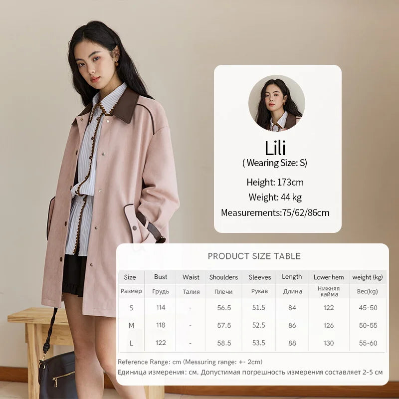 MISHOW Pink Jacket for Women 2025 Autumn New Commute Sweet Style Turn-down Collar Long Sleeve Mid-length Jacket MXE45W0845