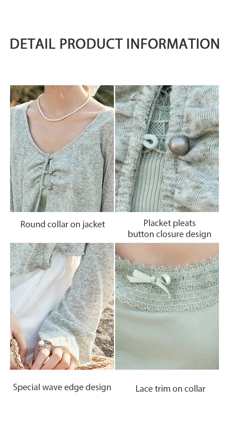 MISHOW Light Green Camisole Knit Cardigan Two-piece Set Spring Summer 2025 Lace Bow Camisole V-neck Cardigan Sets MXE15T0504