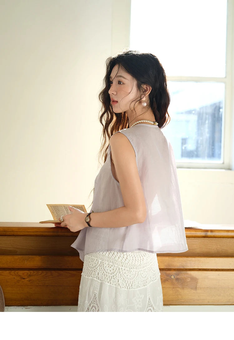 MISHOW Sleeveless V-Neck Blouse Button Detail MXE39X1960