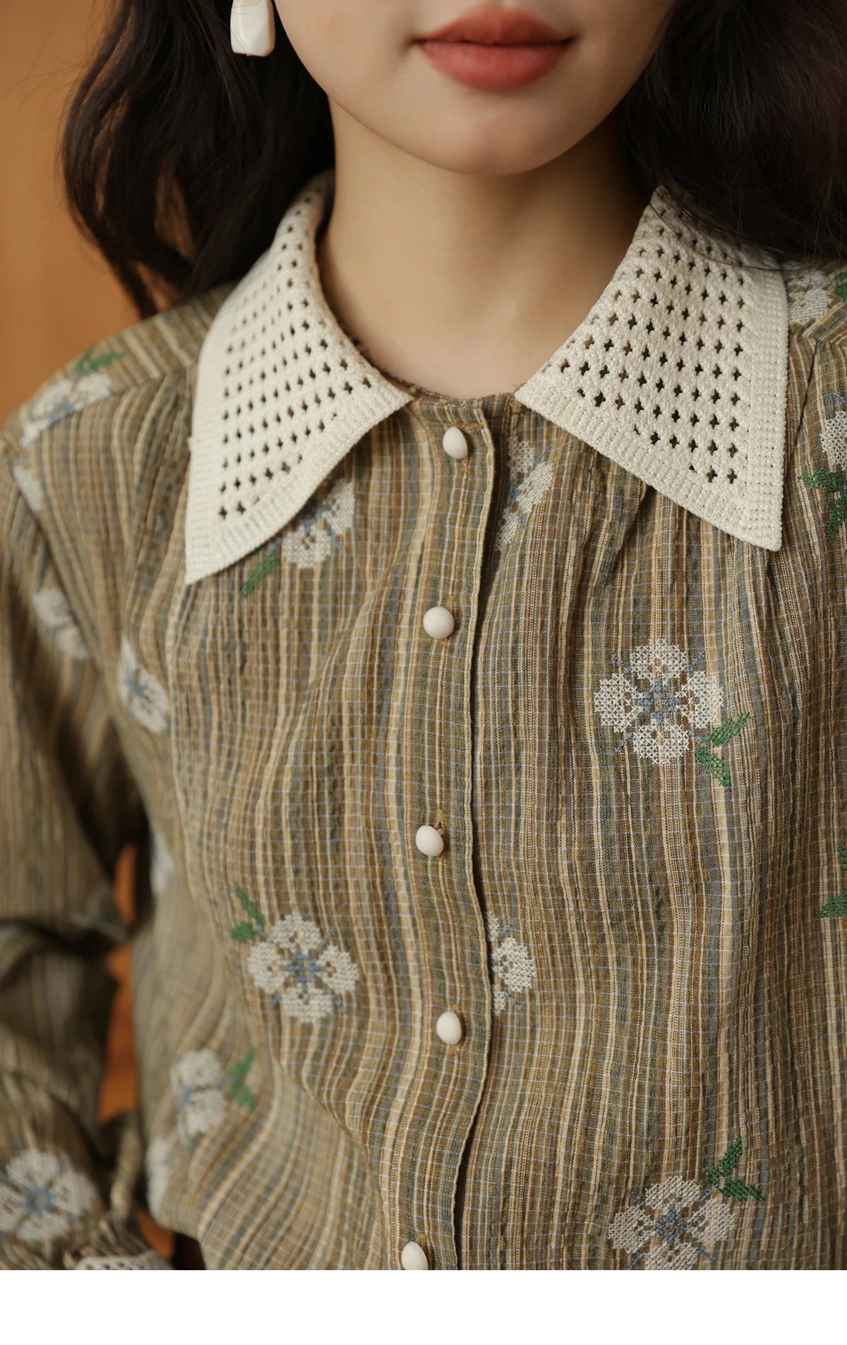 MISHOW Embroidered Shirt for Women Autumn 2025 Hollowed Out Woven Lapel Tops Lace Cuffs Vintage Long Sleeved Shirt MXE44C2393