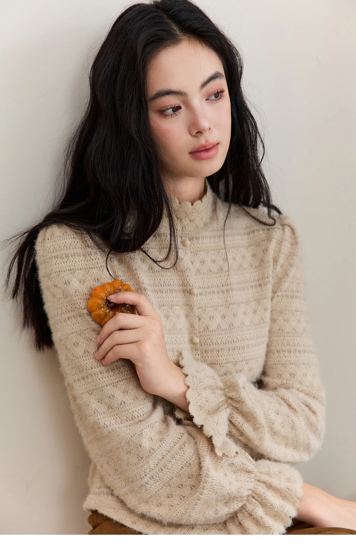 MISHOW Women's Casual Shirt 2025 Autumn Design Sense Elegant Lace Shirt New Half-high Collar Waist Slit Slim Tops MXE48X2501