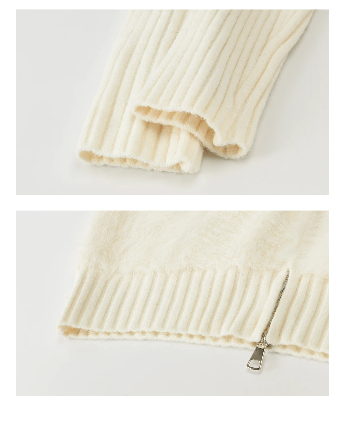 MISHOW Women's White Faux Fur Knit Cardigan 2025 Autumn Winter Fake Two-Piece Zipper Lapel Collar Warm Soft Outerwear MXE94Z2992