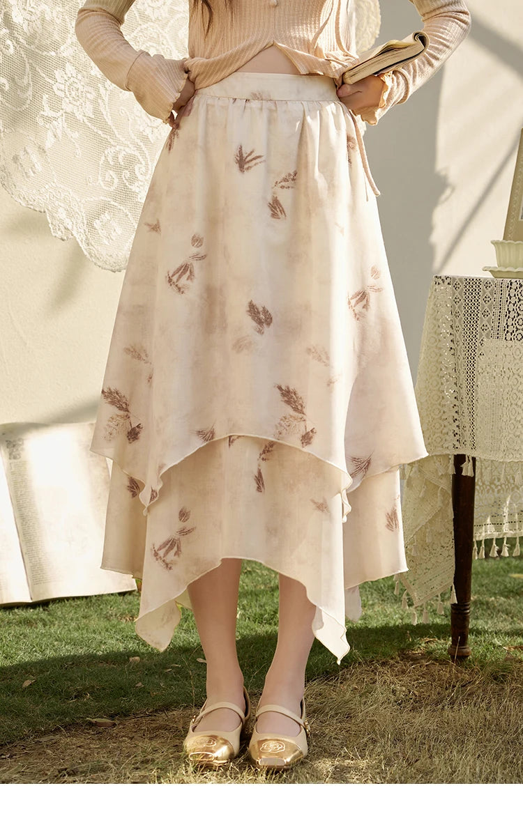 MISHOW Long Flowy Skirt for Women 2024 Spring Irregular High Waist A-Line Print Beach Zipper Skirts Woman Clothing MXD11B0215