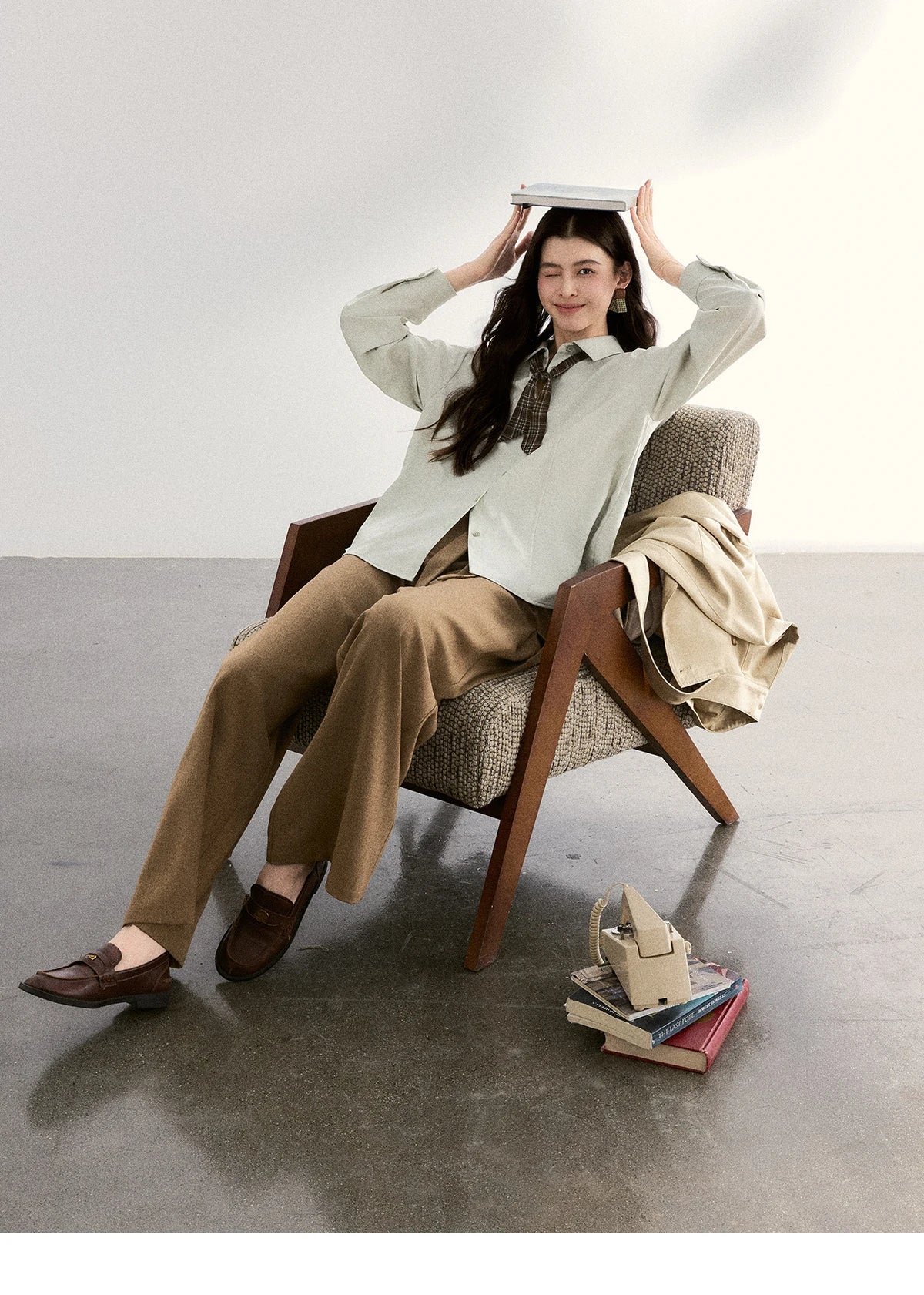 MISHOW Women's Strap Design Brown Wide Leg Pants Spring High Waist Back Elastic Waist Pants Casual Loose Trousers MXF11K1134