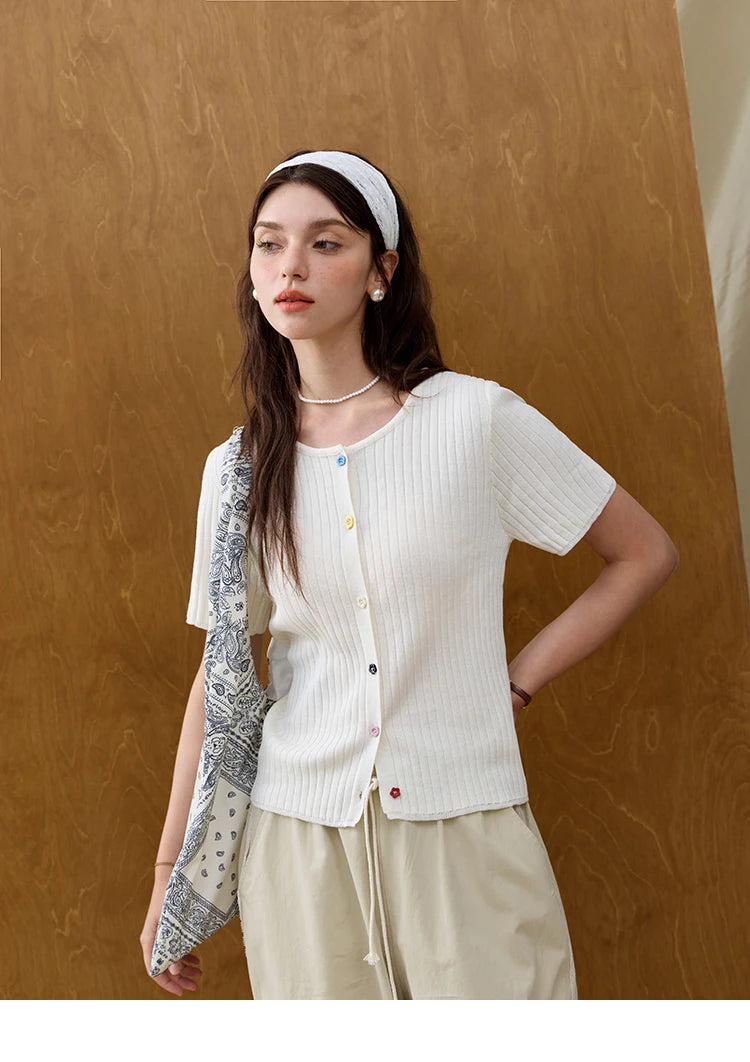 MISHOW Casual Summer Cardigan Women 2025 Short Sleeve Round Neck Solid Thin Knitted Pullovers Female Slimming Tops MXE34Z1268