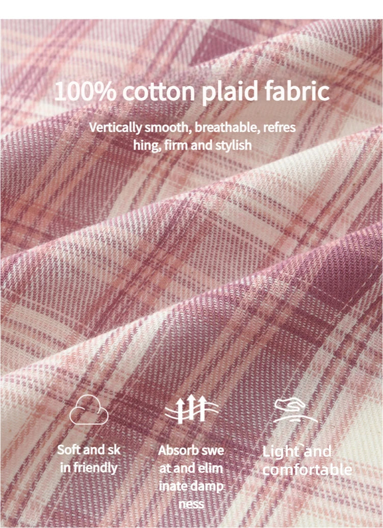 MISHOW Women's 100 Cotton Long-sleeve Purple Plaid Shirt Spring 2025 Loose Pockets Casual Shirts Korean Polo Neck Top MXE14C0417