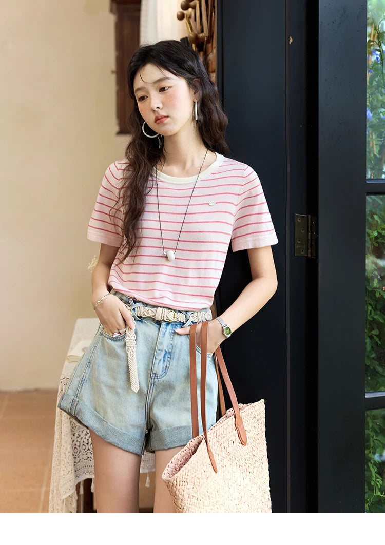 MISHOW Retro Light Blue Denim Shorts for Women Summer 2025 Fashion High Waist Washed Button Zipper Wide Leg Shorts MXE35K0944