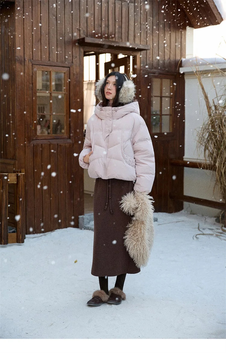 MISHOW Women's Short Coat with 90% White Duck Down Filling Windproof Down-proof Hooded Jacket Lightweight Warm Coat MXE51Y0080