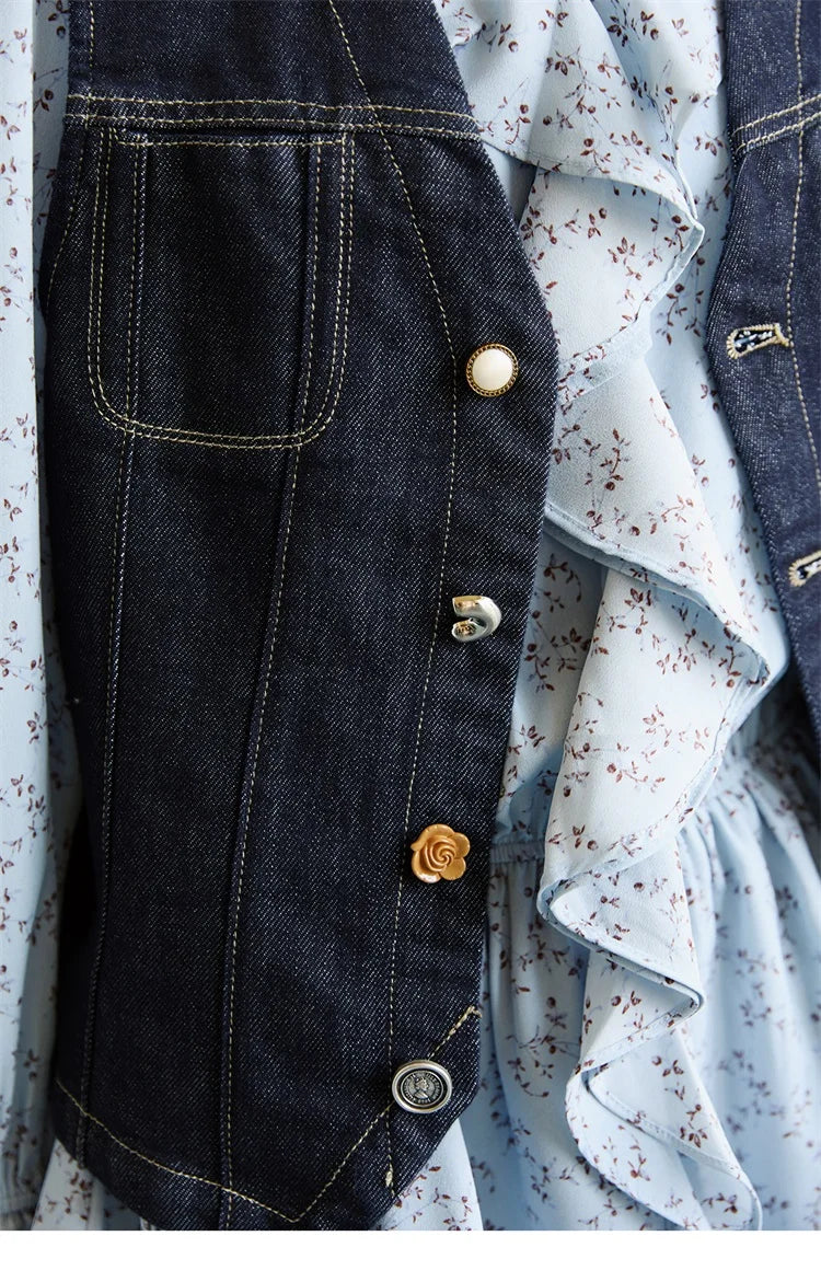 MISHOW Women's Denim Vest 2026 Spring Sleeveless Different Buttons V-neck Casual Waistcoat with Pockets Vest Coats MXE45W0868