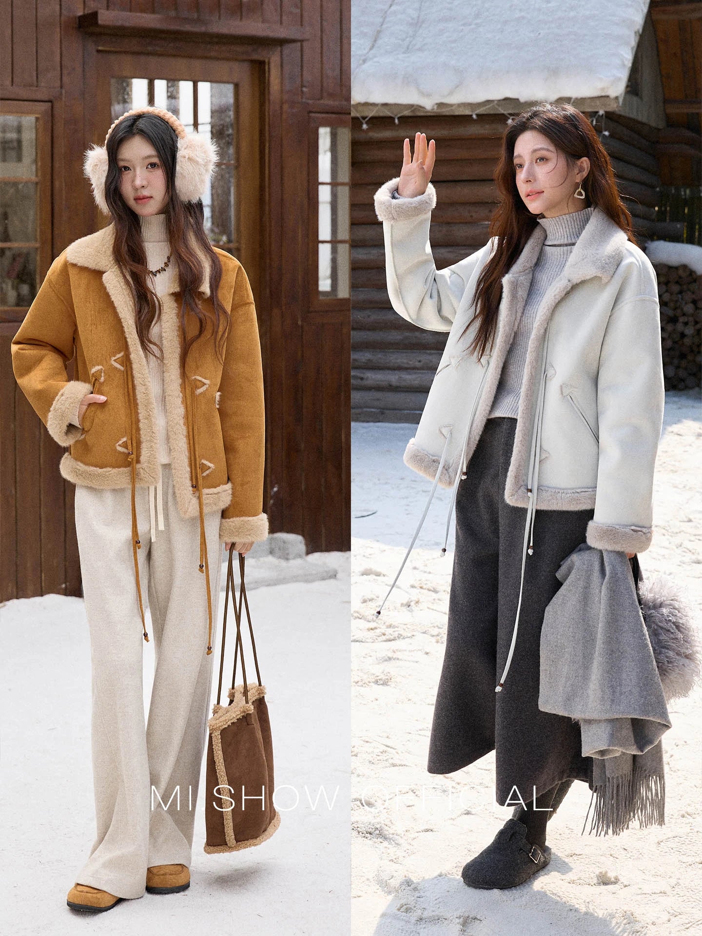 MISHOW Suede Imitation Mink Fur Coat Women Winter 2025 Retro Thick Plush Lace Up Coat Warm Lapel Jackets Office Lady MXE90W0921